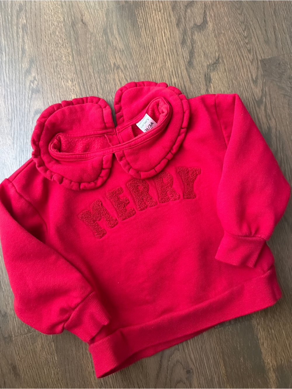 Carter's Bright Red 'MERRY' Ruffle Collar Sweatshirt